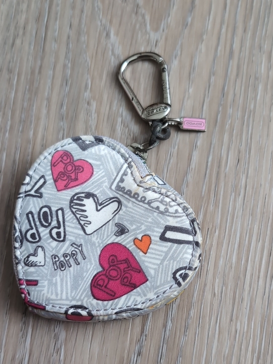 Coach Accessories - Coach Poppy Heart Coin Pouch Keychain in Pink, White